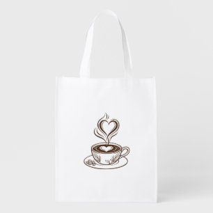 Aesthetic Coffee Latte Art and Heart Steam Grocery Bag