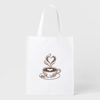 Aesthetic Coffee Latte Art and Heart Steam Grocery Bag