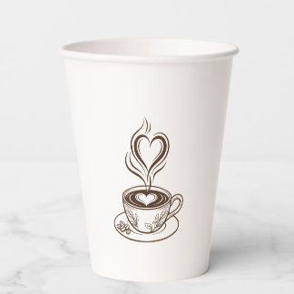 Aesthetic Coffee Latte Art and Heart Steam Paper Cups