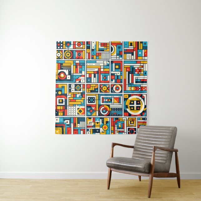 Aesthetic Colorful Geometric Pattern Tapestry (In Situ (Horizontal))