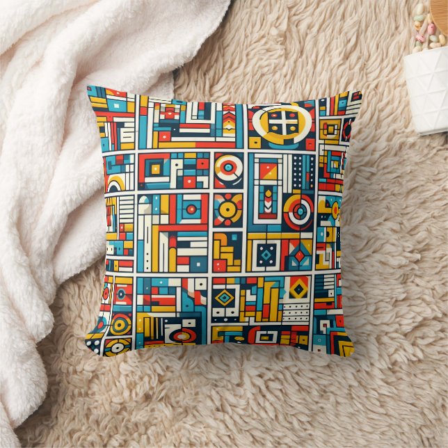 Aesthetic Colorful Geometric Pattern Throw Pillow (Blanket)