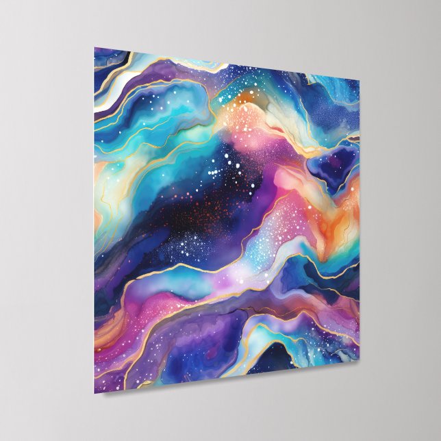 Aesthetic colorful modern rainbow agate glitter peel and stick photo tile (Angled)