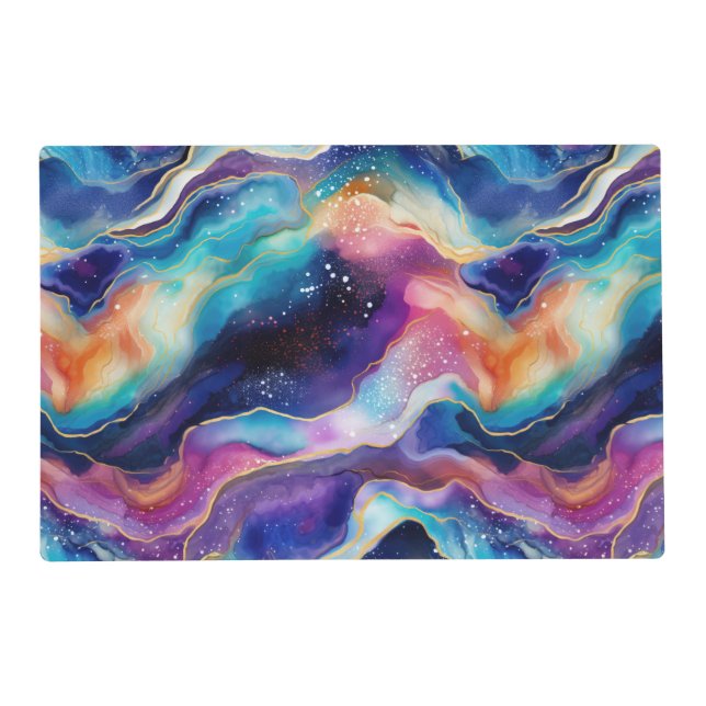 Aesthetic colorful modern rainbow agate glitter placemat (Front)