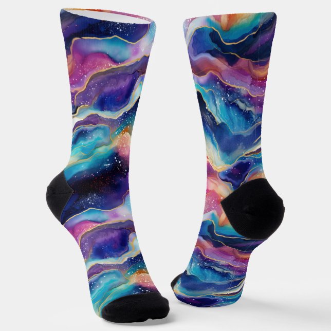 Aesthetic colorful modern rainbow agate glitter socks (Angled)