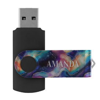 Aesthetic colorful rainbow agate glitter accent flash drive