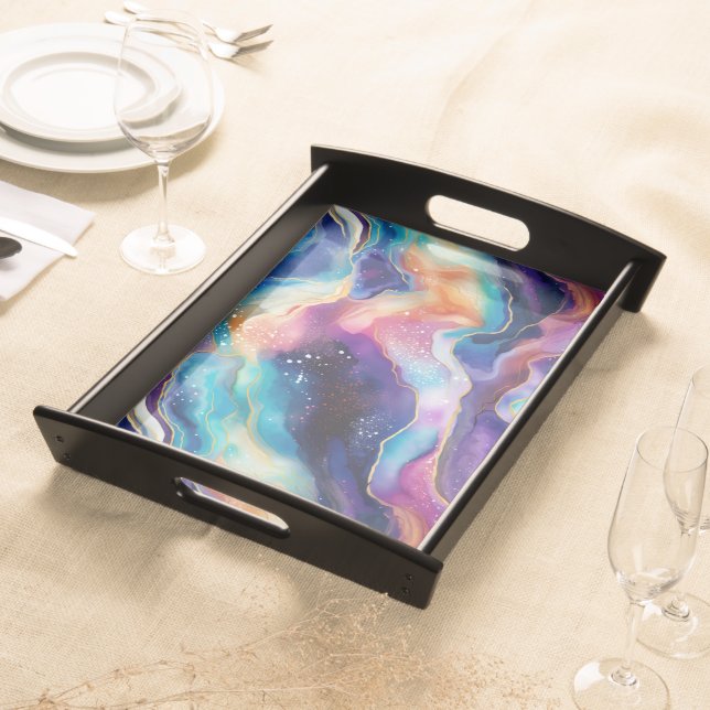 Aesthetic colorful rainbow agate glitter serving tray (Front)