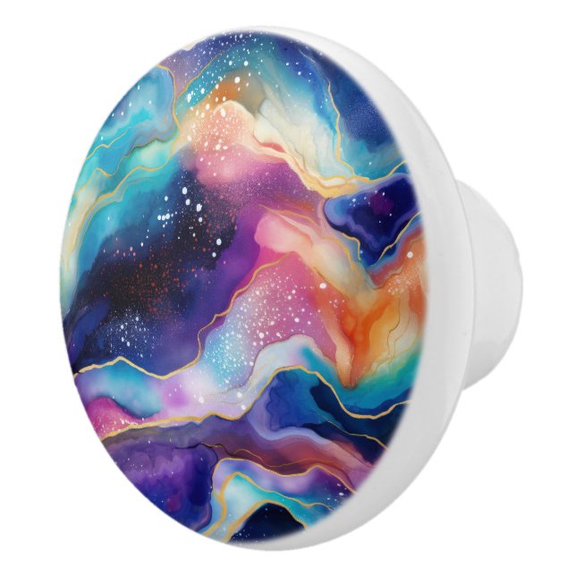 Aesthetic colorful rainbow agate glitter texture ceramic knob (Right)