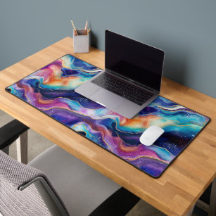 Aesthetic colorful rainbow agate glitter texture desk mat