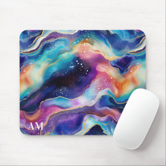 Aesthetic colorful rainbow agate glitter texture mouse pad