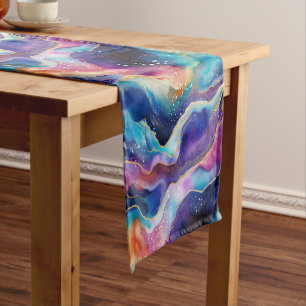 Aesthetic colorful rainbow agate glitter texture short table runner