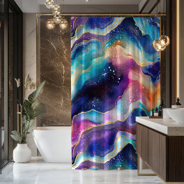 Aesthetic colorful rainbow agate glitter texture shower curtain