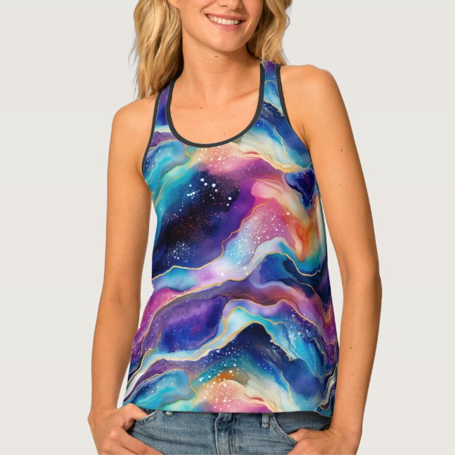 Aesthetic colorful rainbow agate glitter texture tank top (Front)
