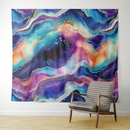 Aesthetic colorful rainbow agate glitter texture tapestry