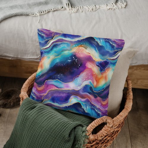 Aesthetic colorful rainbow agate glitter texture throw pillow