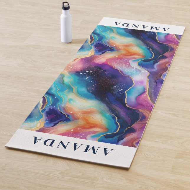 Aesthetic colorful rainbow agate glitter texture yoga mat (In Situ)