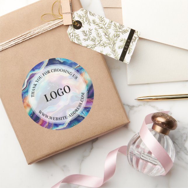 Aesthetic colorful rainbow glitter agate classic round sticker (Gifting)