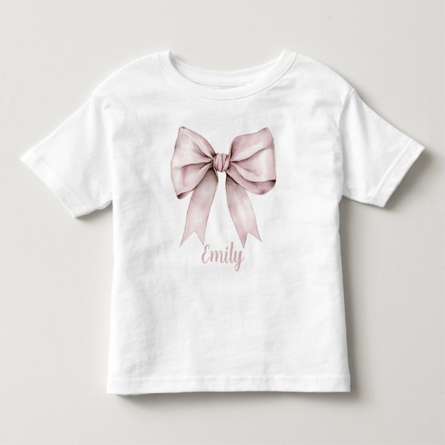 Aesthetic coquette blush pink bow name girly toddler t-shirt (Front)