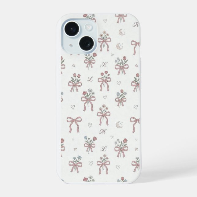 Aesthetic Coquette Bow & Initial Repeat Pattern Ph Iphone Case (Back)