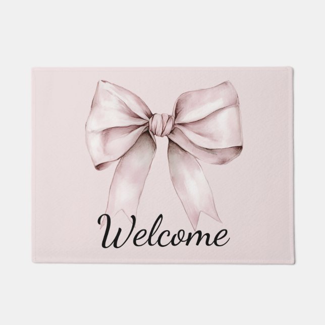 Aesthetic coquette pink bow Personalized  Doormat (Front)