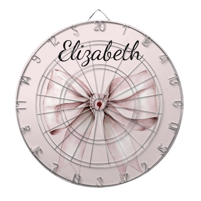 Aesthetic coquette pink bow Personalized Name Dart Board (Front)
