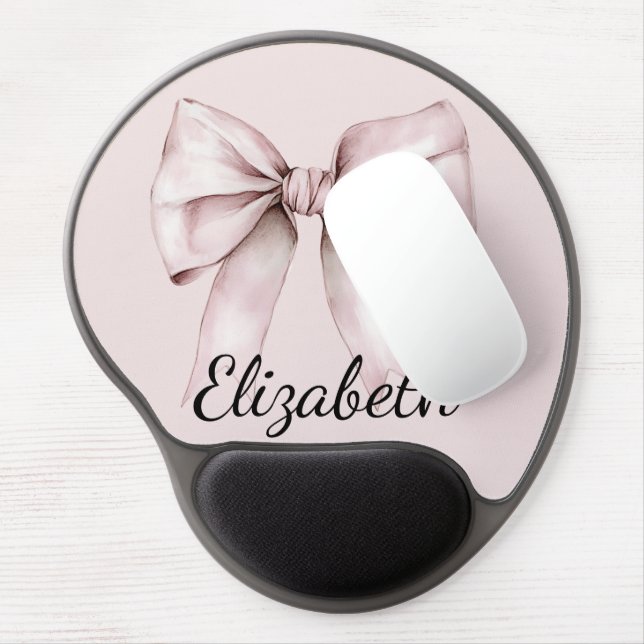Aesthetic coquette pink bow Personalized Name Gel Mouse Pad (Left Side)