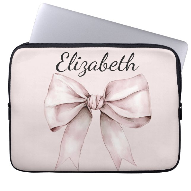 Aesthetic coquette pink bow Personalized Name  Laptop Sleeve (Front)
