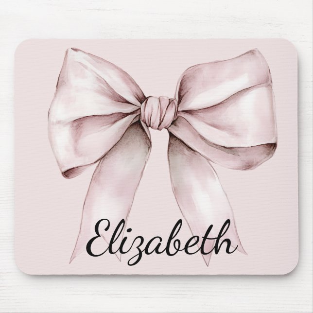 Aesthetic coquette pink bow Personalized Name  Mouse Pad (Front)
