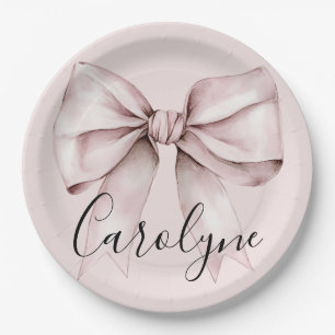 Aesthetic coquette pink bow Personalized Name Paper Plates
