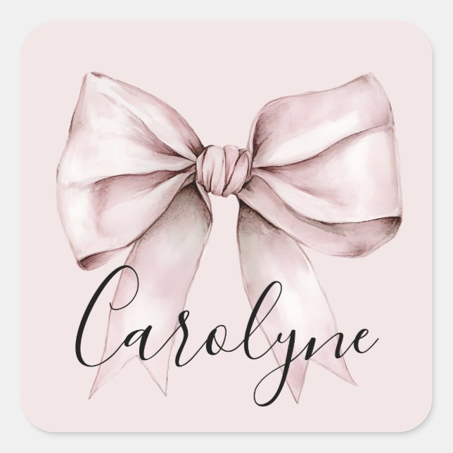 Aesthetic coquette pink bow Personalized Name Square Sticker (Front)