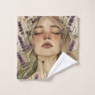 Aesthetic Cottagecore Girl Art Print Wash Cloth