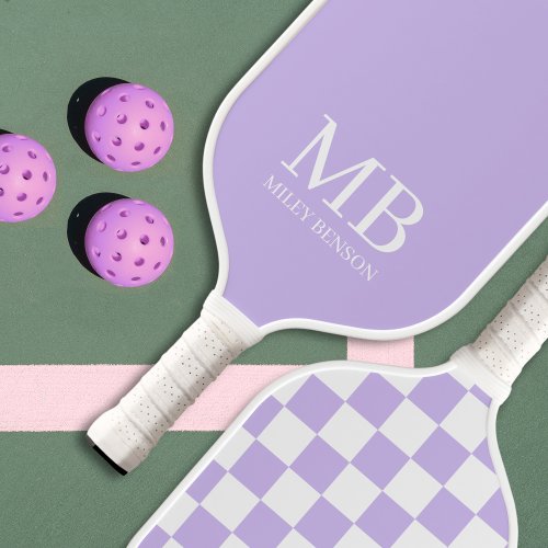 Aesthetic Country Club Lavender Checkered Monogram Pickleball Paddle