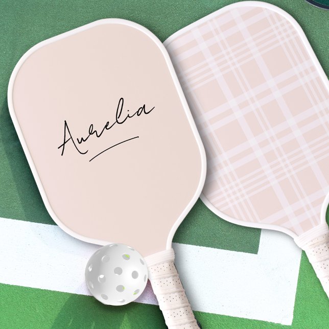 Aesthetic Country Club Pink Stripe Plaid Signature Pickleball Paddle (Creator Uploaded)