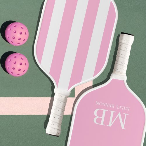Aesthetic Country Club Pink Stripes Monogram Cute Pickleball Paddle