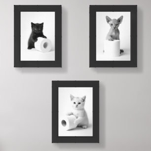 Aesthetic Curious Cats Exploring Toilet Paper Art Wall Art Sets