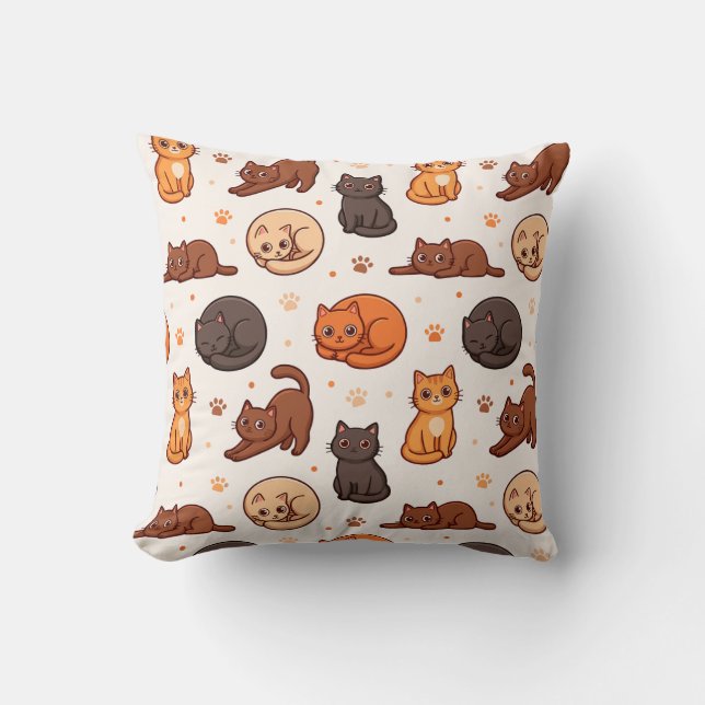 Aesthetic Cute Cats Pattern Playful Kitten  Throw Pillow (Front)