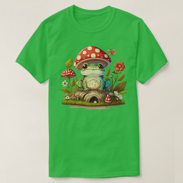 aesthetic cute frog on Mushroom 1 T-Shirt (Design Front)