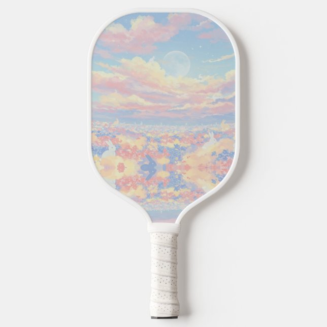 Aesthetic Cute Pickleball Paddle with Bunnies & Sk (Front)