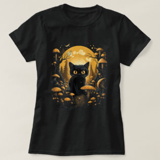 Aesthetic Dark Cottagecore Cat Under Mushroom T-Shirt