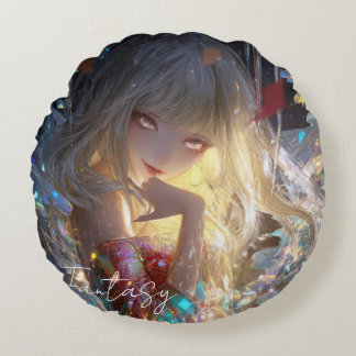 Aesthetic / Dark Fantasy Girl Round Pillow