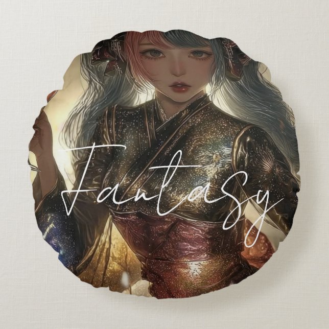 Aesthetic / Dark Fantasy Girl Round Pillow (Front)