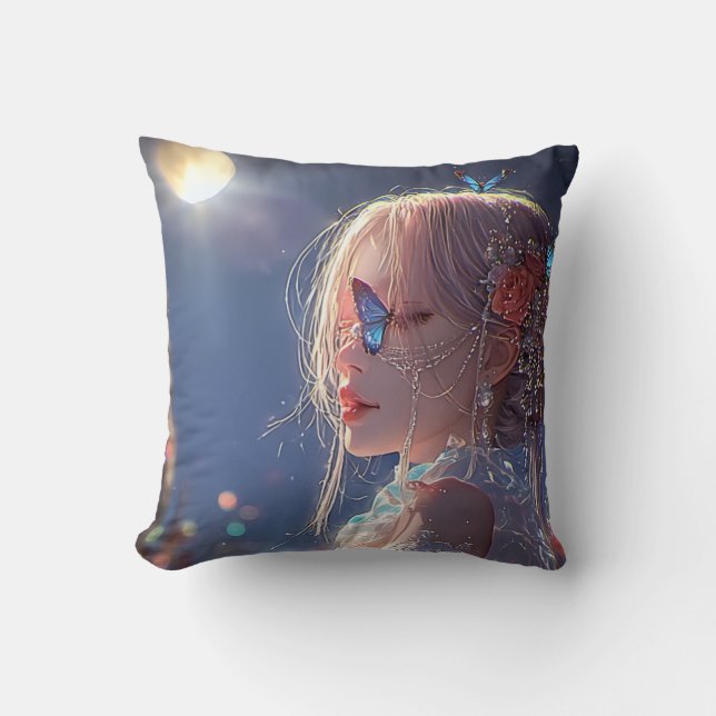 Aesthetic / Dark Fantasy Girl Throw Pillow (Front)