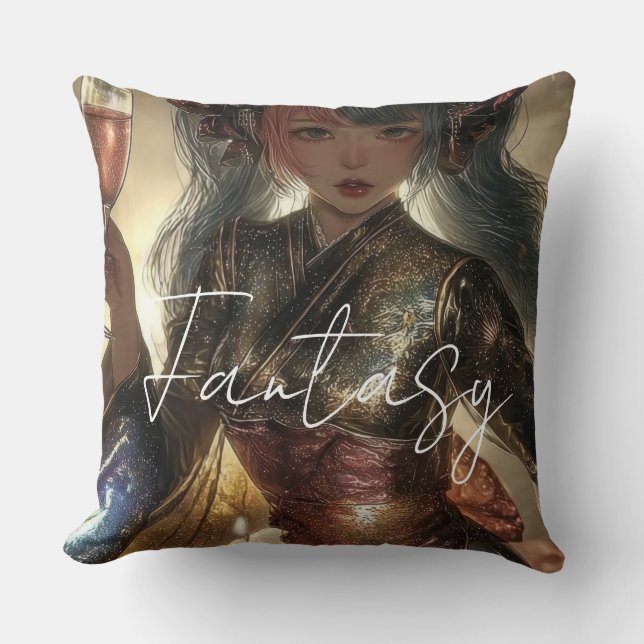 Aesthetic / Dark Fantasy Girl Throw Pillow (Front)