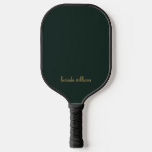 Aesthetic Dark Green Chic Gold Script Monogram Pickleball Paddle