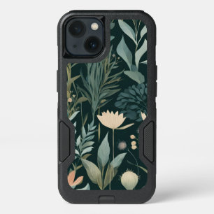 Aesthetic Dark Sage & Peach Floral Illustrative Pa iPhone 13 Case