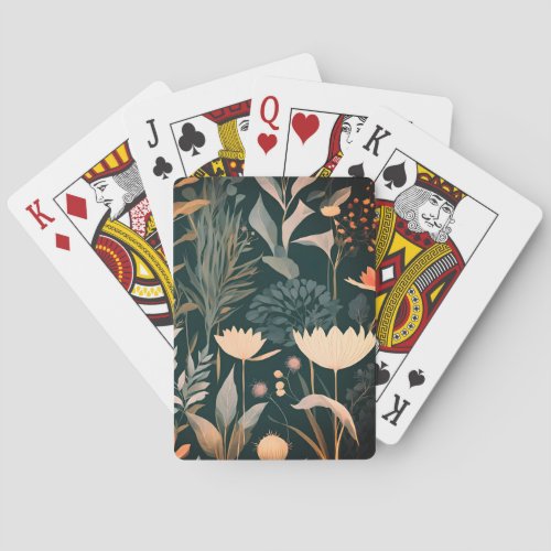 Aesthetic Dark Sage & Peach Floral Illustrative Pa Poker Cards