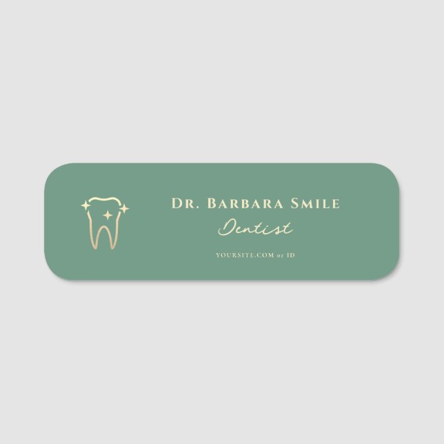 Aesthetic Dentist Dusty Teal Tooth Dental Cosmetic Name Tag (Front)