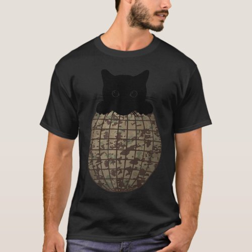 Aesthetic Disco Ball Camo Black Cat Disco Cat  T_Shirt