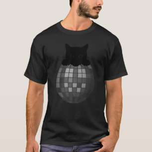 Aesthetic Disco Ball Gothic Black Cat Disco Cat T-Shirt