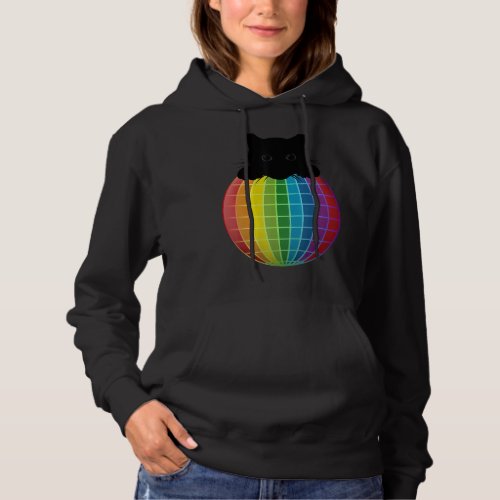 Aesthetic Disco Ball Rainbow Black Cat Disco Cat Hoodie