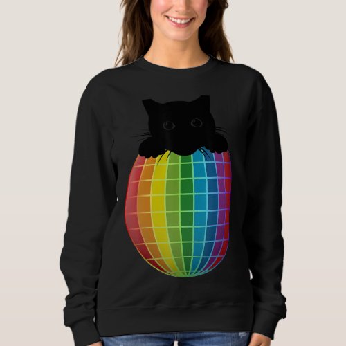 Aesthetic Disco Ball Rainbow Black Cat Disco Cat Sweatshirt